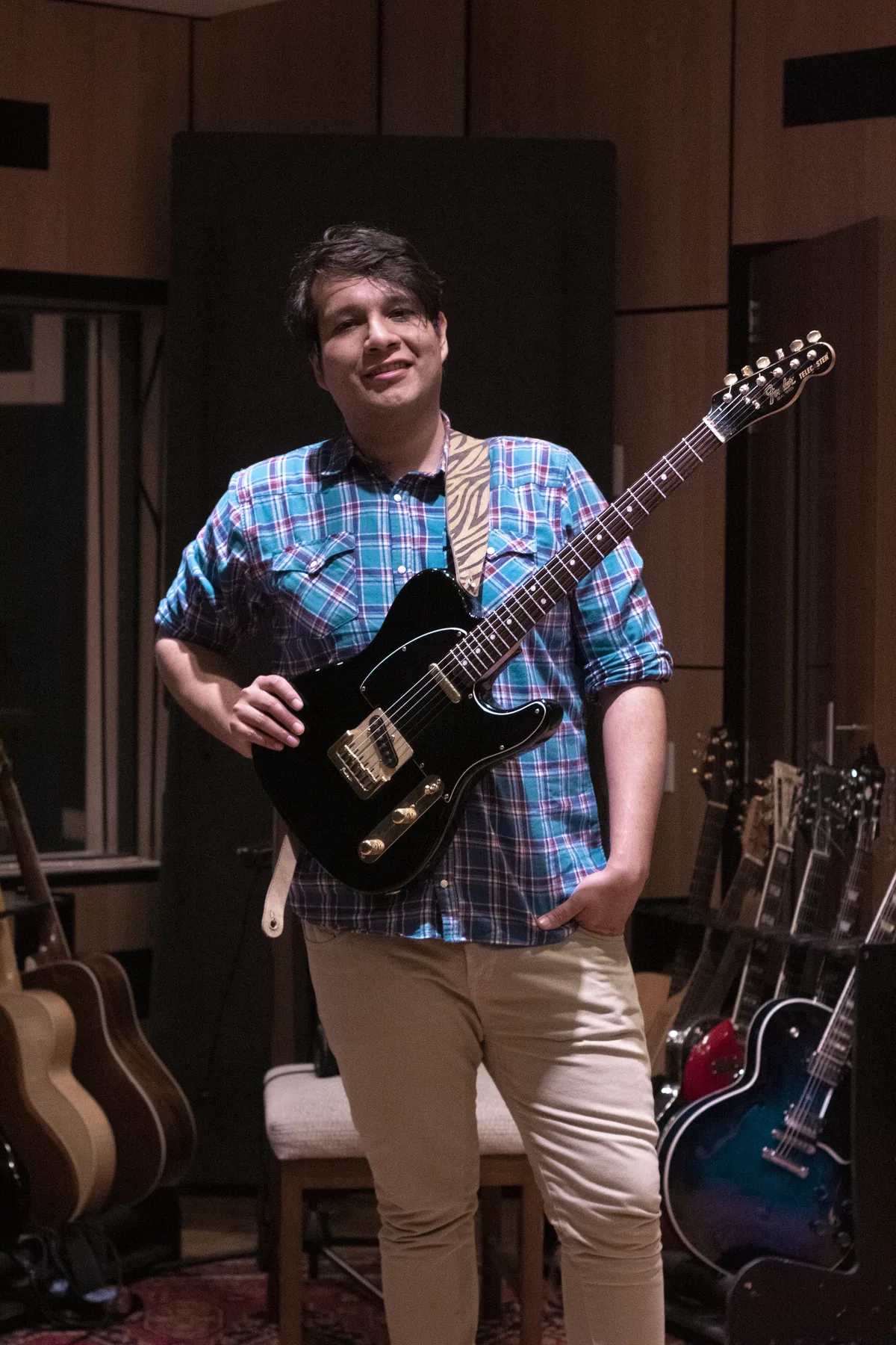 Luis Betancourt with Telecaster in recording studio